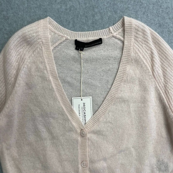 360 Cahmere Skull Cashmere Cardigan Women Medium Pink Long Sleeve V-Neck Sweater - Picture 2 of 15